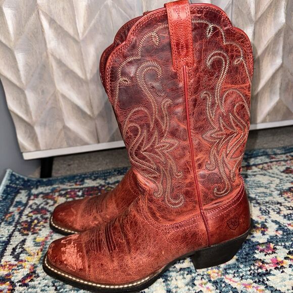 Ariat Legend Boots Womens Size 8.5B Red Cowgirl Western Embroidered - Picture 3 of 12
